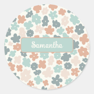 Boho retro pastel flower print classic round sticker