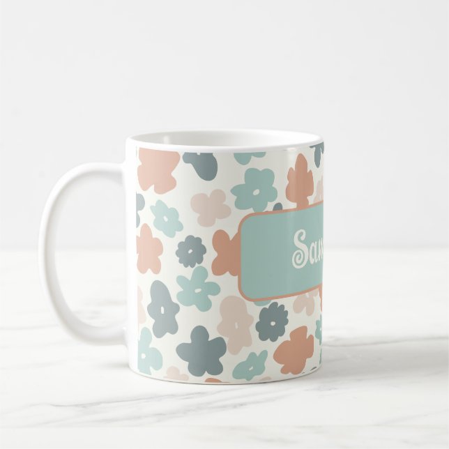 Boho retro pastel flower print coffee mug (Left)