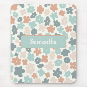 Boho retro pastel flower print mouse mat