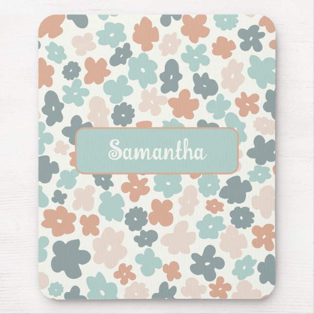 Boho retro pastel flower print mouse mat (Front)