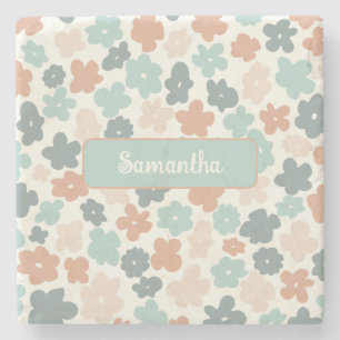 Boho retro pastel flower print stone coaster