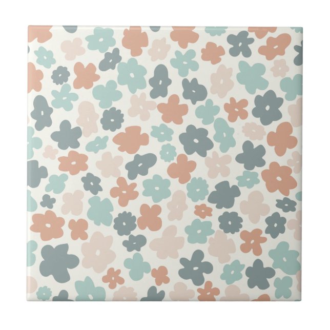 Boho retro pastel flower print tile (Front)