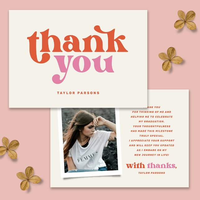 Boho Retro Photo Graduation Thank You Card (Creator Uploaded)