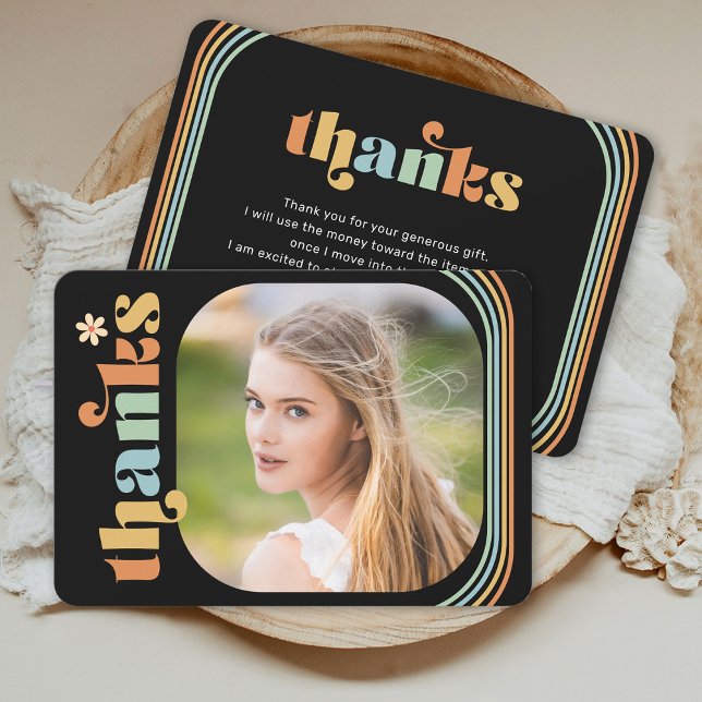 Boho Retro Photo Graduation Thank You Card (Creator Uploaded)