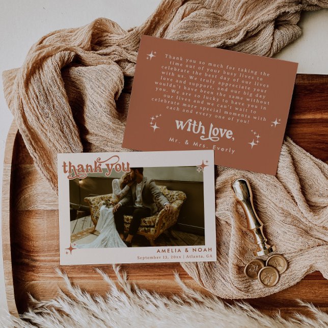 Boho Retro Photo Wedding Thank You Card (Creator Uploaded)