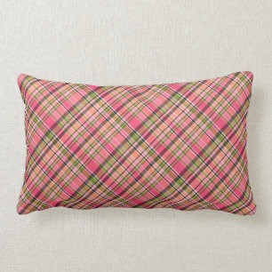 Boho Retro Pink/Green Plaid Coordinating Lumbar Cushion