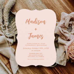 Boho Retro Pink Peach Orange Wedding Invitation