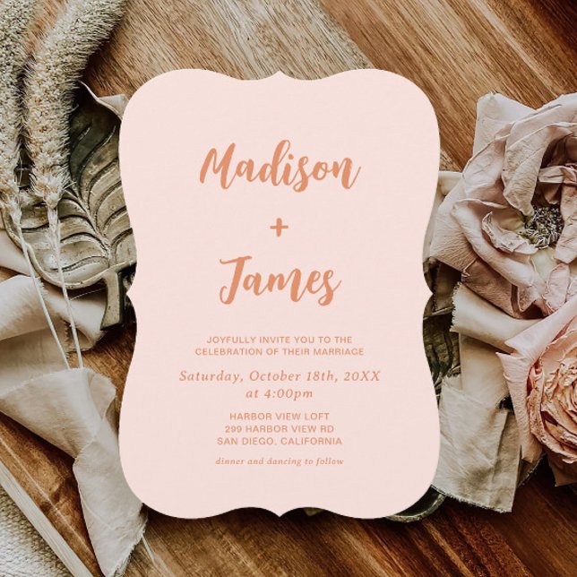 Boho Retro Pink Peach Orange Wedding Invitation (Creator Uploaded)