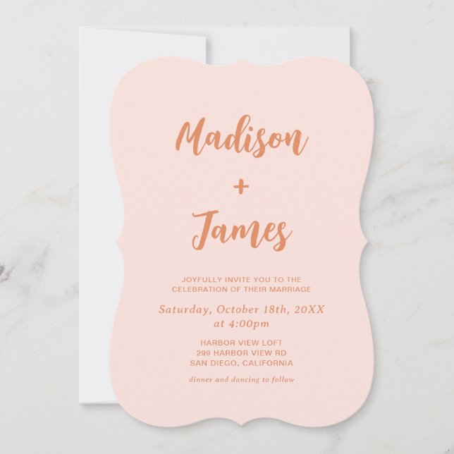 Boho Retro Pink Peach Orange Wedding Invitation (Front)