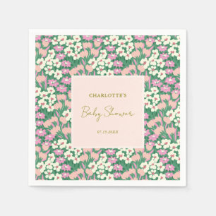 Boho Retro Pink Sage Floral Baby Shower Napkin