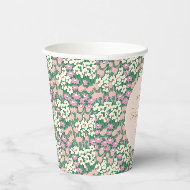 Boho Retro Pink Sage Floral Baby Shower Paper Cups (Right)