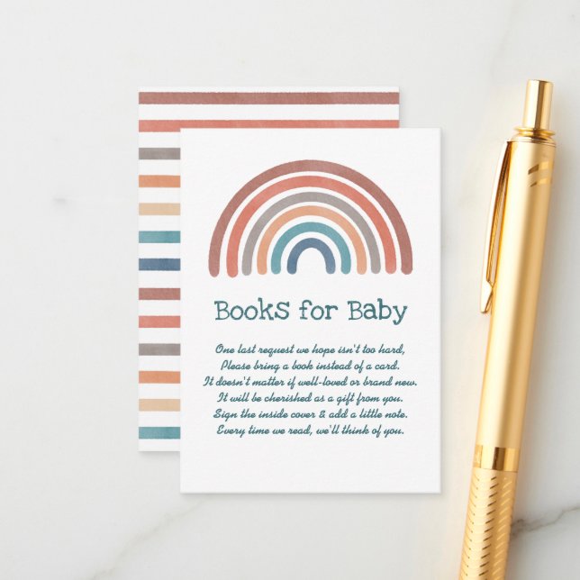 Boho Retro Rainbow Baby Shower Books For Baby Enclosure Card (Front/Back In Situ)