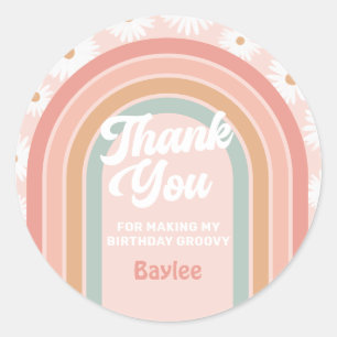 Boho Retro Rainbow Daisy Birthday Party Classic Round Sticker