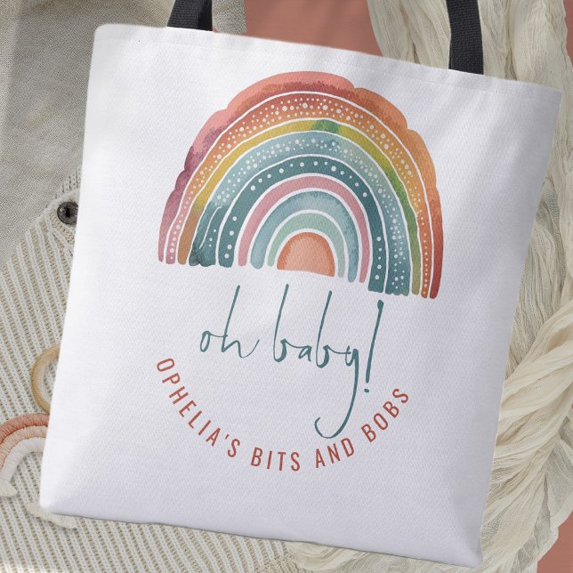Boho Retro Rainbow Name Script Oh Baby Tote Bag (Creator Uploaded)