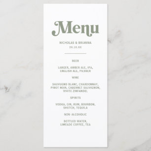 Boho Retro Sage Green Wedding Drinks Menu