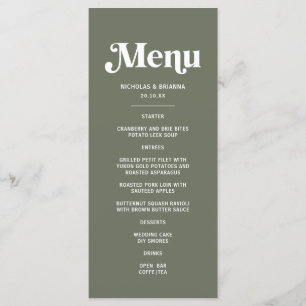 Boho Retro Sage Green Wedding  Menu