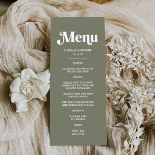 Boho Retro Sage Green Wedding Menu
