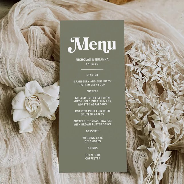 Boho Retro Sage Green Wedding  Menu (Creator Uploaded)