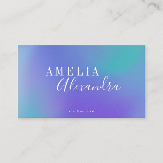Boho Retro Script Abstract Gradient Purple Blue Business Card (Front)