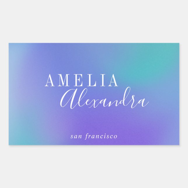 Boho Retro Script Abstract Gradient Purple Blue Rectangular Sticker (Front)