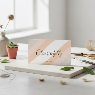 Boho Retro Script Abstract Wavy Lines Pastel Business Card