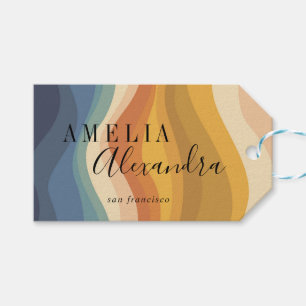 Boho Retro Script Abstract Wavy Lines Yellow Blue Gift Tags