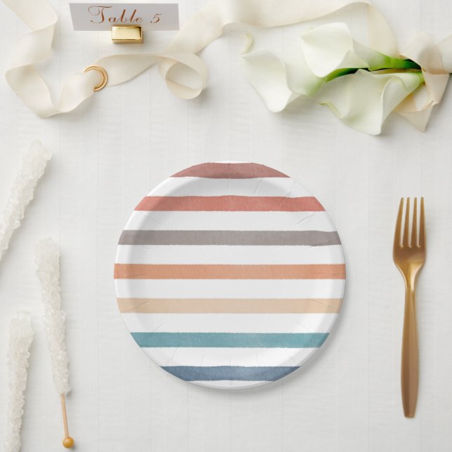 Boho Retro Stripes Pattern Paper Plate (Wedding)