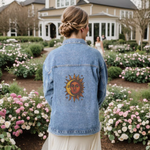 Boho Retro Sun and Moon Unisex Denim Jacket