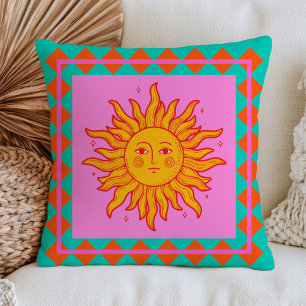 BOHO Retro Sun Face Dopamine Aesthetic Colourful  Cushion