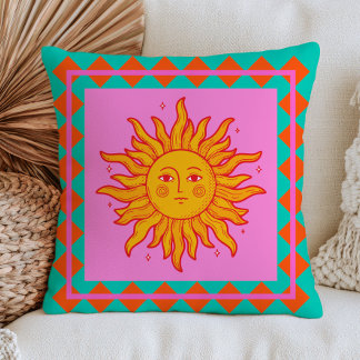 BOHO Retro Sun Face Dopamine Aesthetic Colourful  Cushion