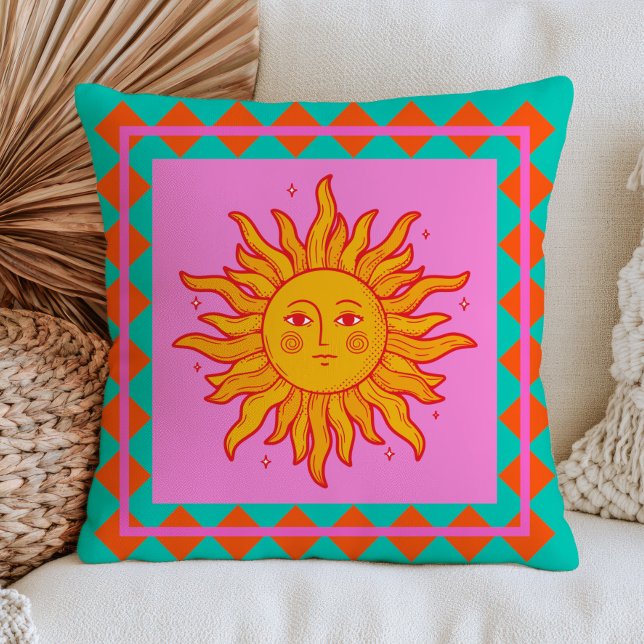 BOHO Retro Sun Face Dopamine Aesthetic Colourful  Cushion (Creator Uploaded)
