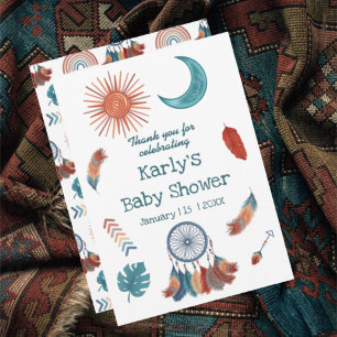 Boho Retro Sun Moon Baby Shower Thank You Card
