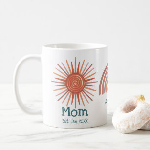 Boho Retro Sun Rainbow Moon Mum Established Coffee Mug