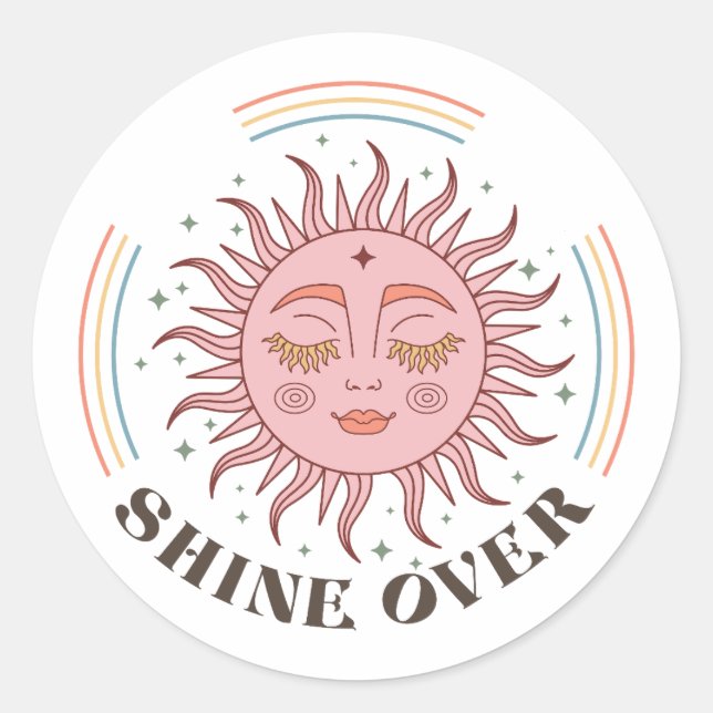 Boho Retro Sun Shine Classic Round Sticker (Front)