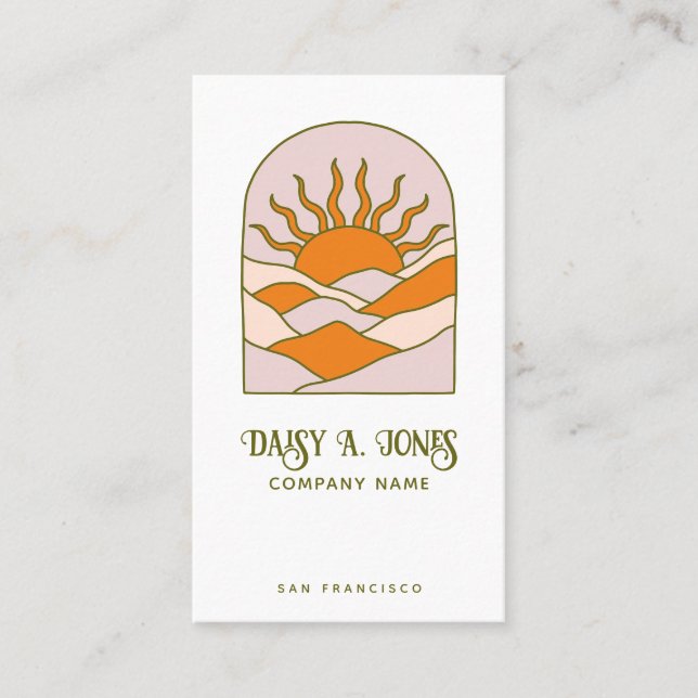 Boho Retro Sunrise  Business Card (Front)