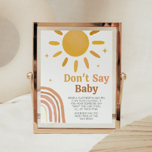 Boho Retro Sunshine Baby Shower Don't Say Baby Poster