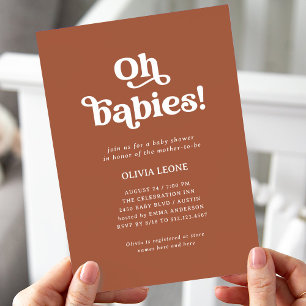 Boho Retro Terracotta Twins Baby Shower Invitation