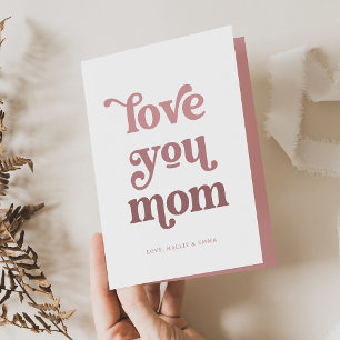 Boho Retro Text Love you Mum Gradient Pink Photo Holiday Card