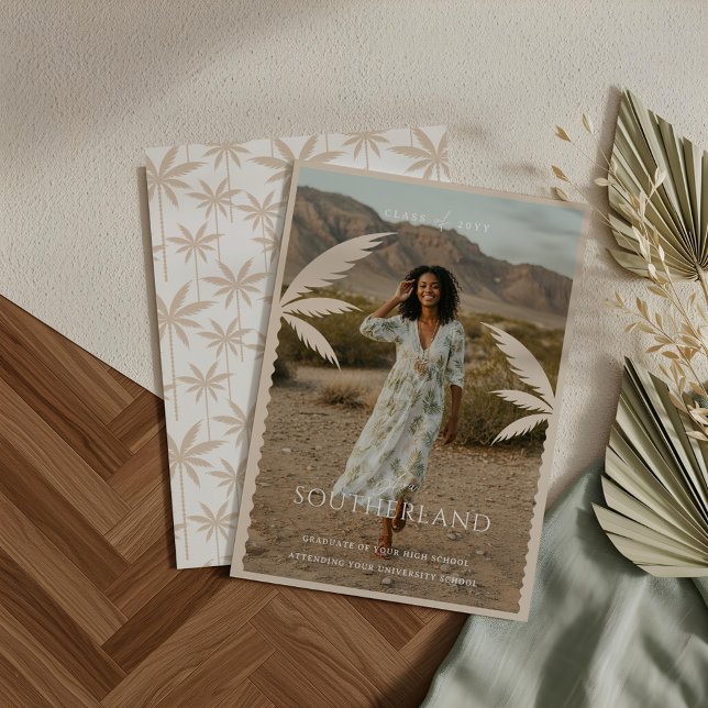 Boho Retro Tropical Palm Tree Graduation Photo Announcement (Boho Retro Tropical Palm Tree Graduation Photo Announcement)
