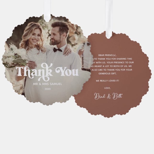 Boho Retro Wedding Thank You Photo Paper Ornament (Front/Back)