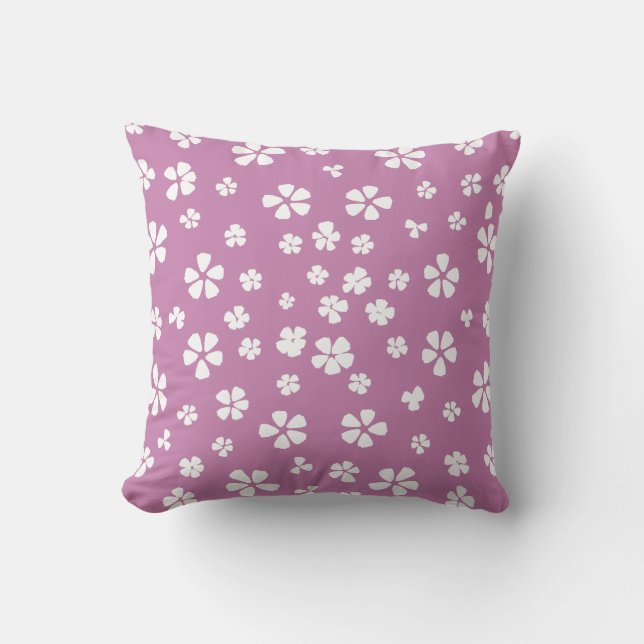 Boho retro white wildflower crocus purple  cushion (Front)