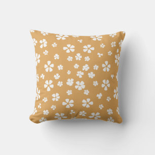 Boho retro white wildflower dusty gold cushion