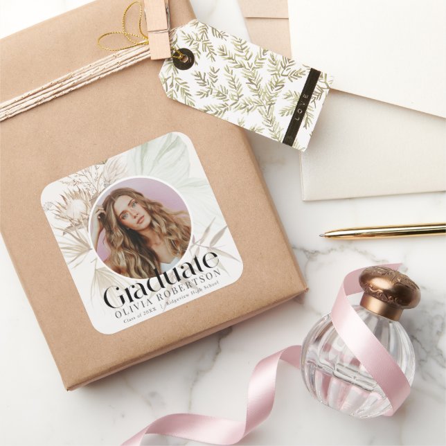 Boho Reviera Photo Graduation Square Sticker (Gifting)