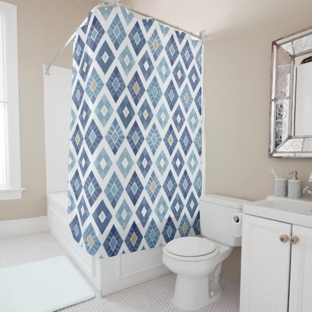 Boho Rhombus Modern Chic Shower Curtain (In Situ)