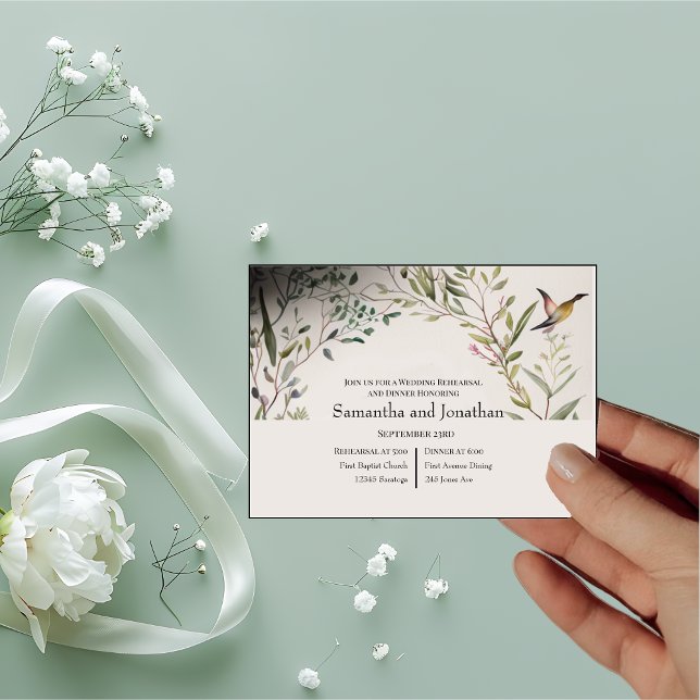 BOHO Ring of Flowers & Branches Wedding Rehearsal Invitation (Creator Uploaded)