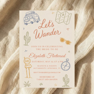 boho road trip bridal shower retro travel invitation