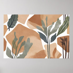 Boho Rock Leaf Botanical art style Simple Modern Poster