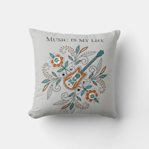 Boho Rock’n’Roll guitar with flowers Cushion