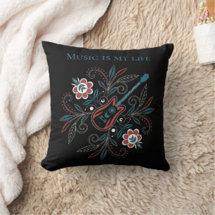 Boho Rock’n’Roll guitar with flowers Cushion