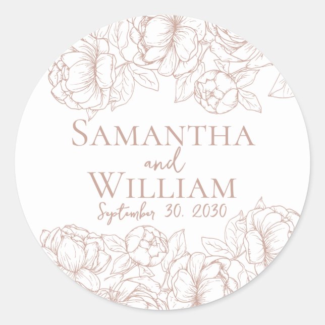 Boho Romantic Blush Pink Floral Modern Wedding Classic Round Sticker (Front)
